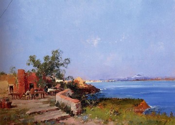 ウジェーヌ・ガリアン・ラルー Painting - ナポリ湾を望むテラスでのランチ ウジェーヌ・ガリアン・ラルー